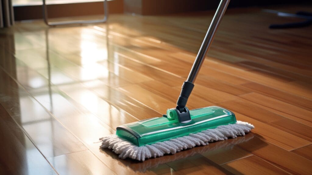 A close-up of the floor cleaning process.